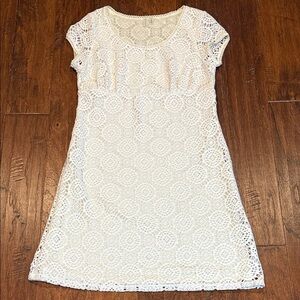 Medium Madison White Lace with Cream Colored Underlining Lace Dress